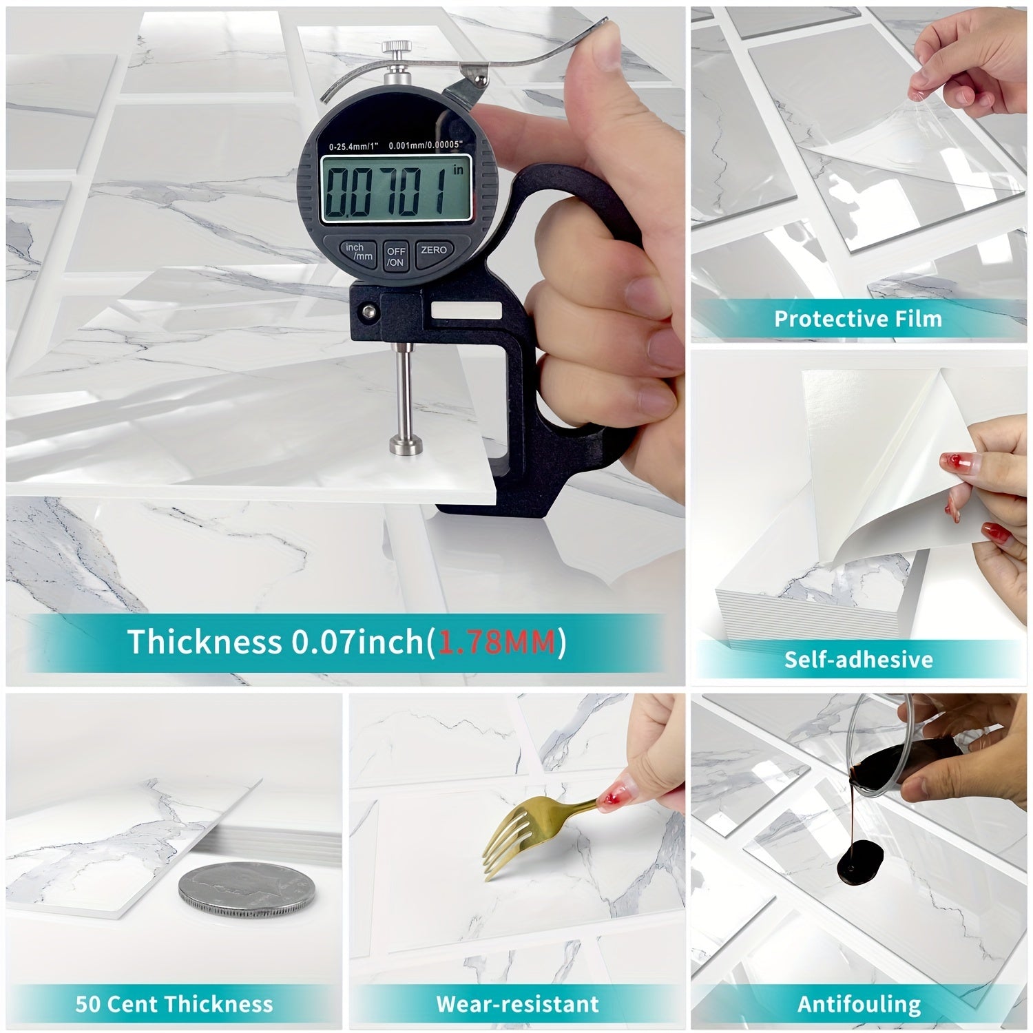 Marble Printed Kitchen Tile Stickers - Self-Adhesive Foam Tile Sticker