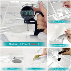 Marble Printed Kitchen Tile Stickers - Self-Adhesive Foam Tile Sticker