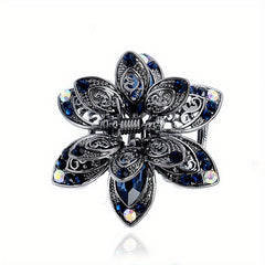 Vintage Rhinestone Flower Hair Claw Clip Crystal