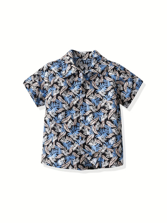 Boys Feather Print Shirt for Vacation Beach Kids Summer Clothes