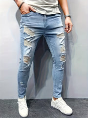 Men's Distressed Mid-Stretch Denim Jeans