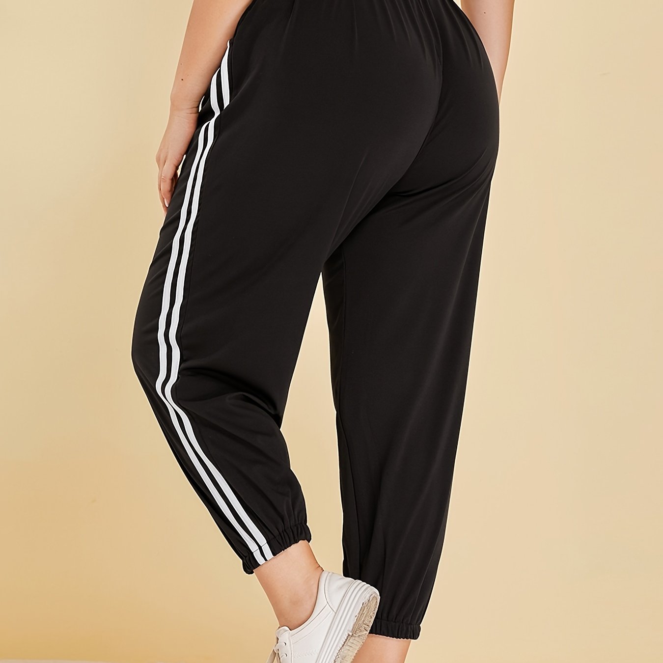 Women's Plus Size 2 Stripes Loose Fit Cuffed Ankle Casual Pants