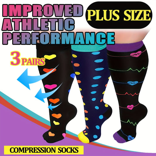 3pairs Plus Size Compression Socks 15-20 mmHg Wide Calf Knee High for Women Men
