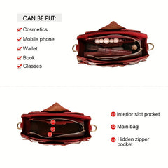 Leather Small Satchel with Lotus Leaf Crossbody