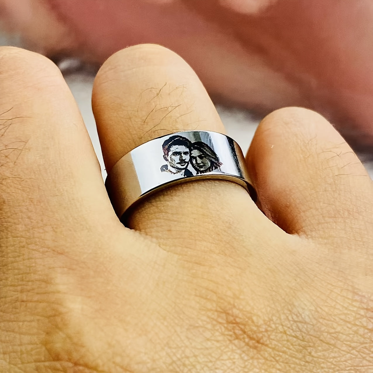 Custom Engraved Photo Ring Stainless Steel Personalized Durable Polished Gift