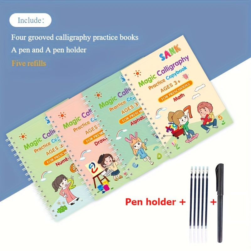 4 Books Dotted Training Sheets Mixed Paper with Holder Ink Refills