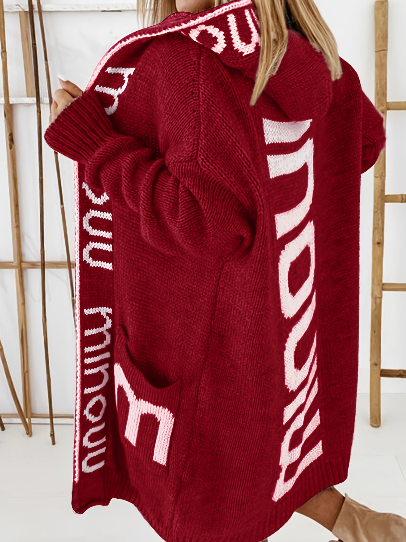 Waterfall Collar Knit Cardigan Hooded Sweater
