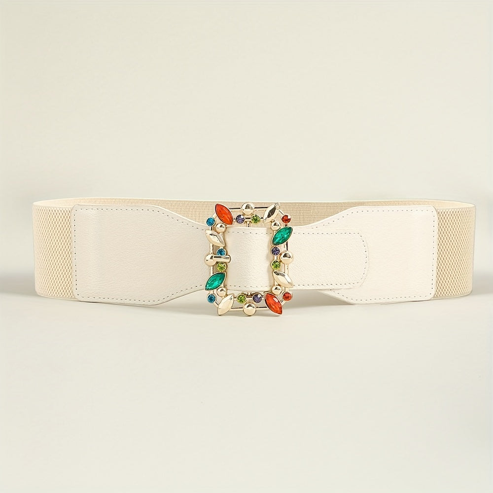 Colorful Crystal Buckle Belt Wide Waistband for Women
