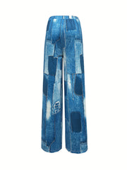  Patchwork High Rise Wide Leg Trousers