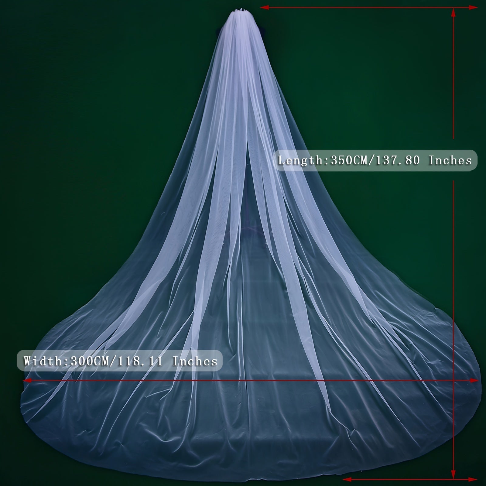 Long Train Bridal Veil with Comb Soft Tulle Wedding Accessory