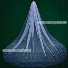 Long Train Bridal Veil with Comb Soft Tulle Wedding Accessory