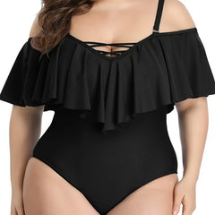  Off Shoulder Ruffle One Piece Swimsuit