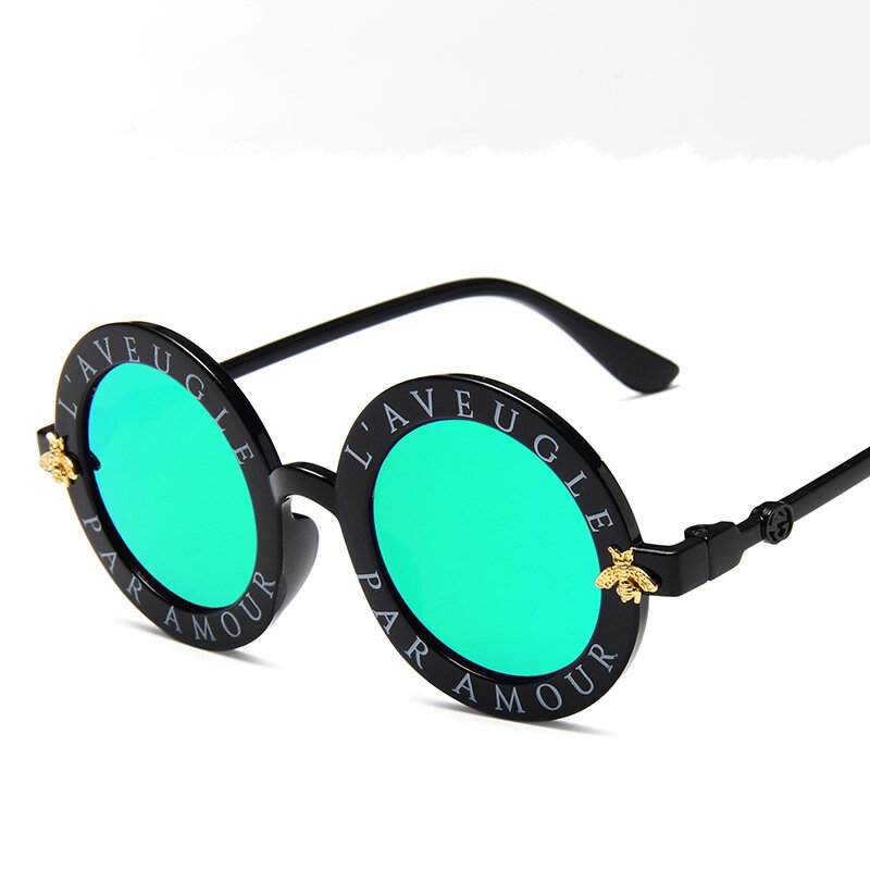 Round Frame Letter Print Sunglasses for Party
