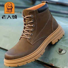 Men's Leather Boots Round Toe Ankle Boots Formal Lace Up Outdoor Boots