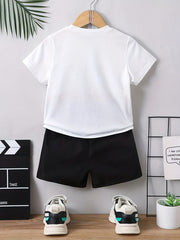 Boy's Happy Skull Print 2pcs Set: T-shirt & Shorts