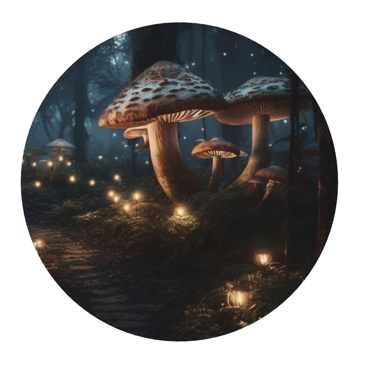 Night Mushroom Group Circular Game Mouse Pad 20x20cm