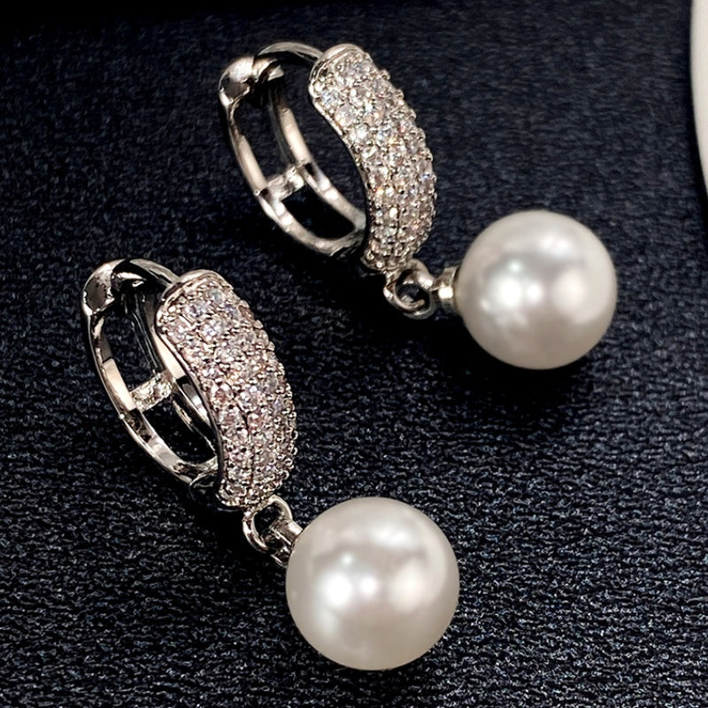 Vintage Freshwater Pearl Drop Earring Zircon Ear Jewelry