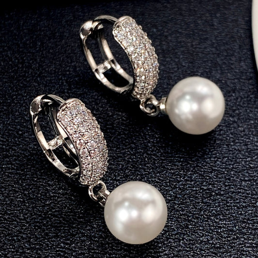 Vintage Freshwater Pearl Drop Earring Zircon Ear Jewelry