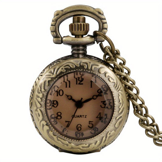 Vintage Pocket Watch With Brown Cover & Thin Chain