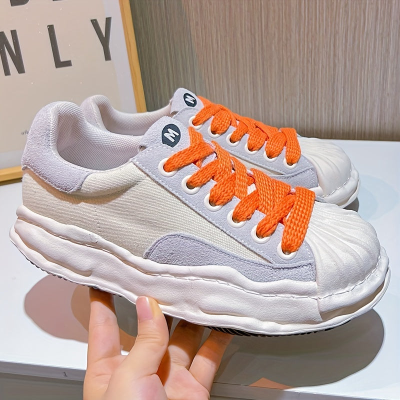 Women's Thick Bottom Skate Shoes Comfortable And Breathable Lace Up Sport Shoes