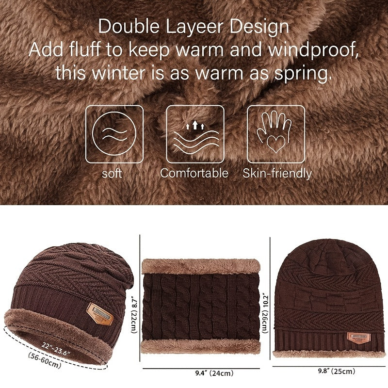Winter Fleece Beanie Hat & Scarf Set for Outdoor Activities