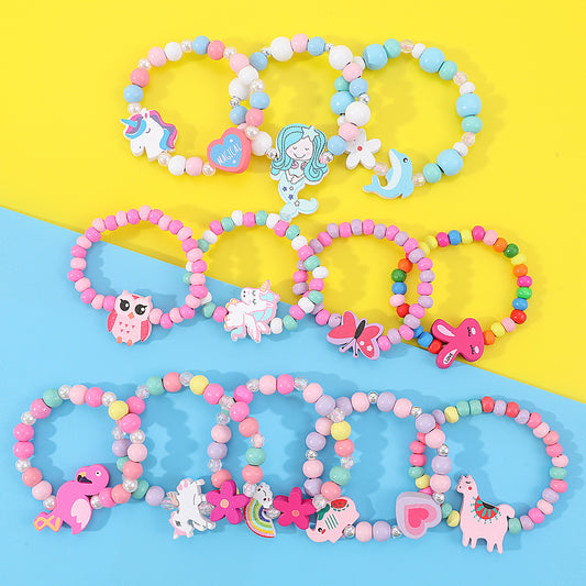 12pcs Makersland Bracelets For Teen Kids Colorful Wood Bead Bracelets