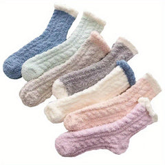 6 7 Pairs Plush Floor Socks Comfy & Soft Mid Tube Socks Women's Stockings