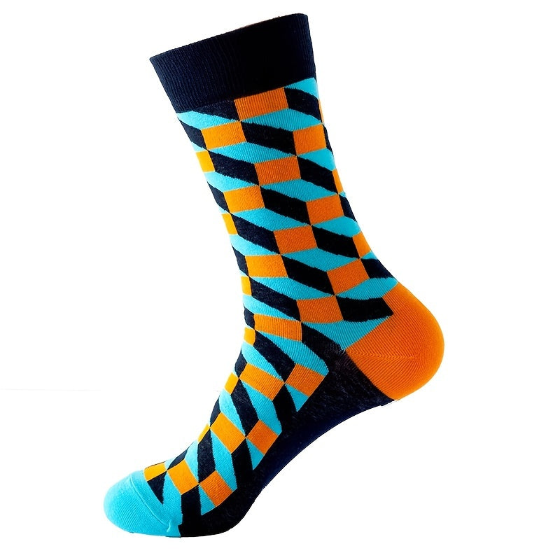 Diamond Pattern Cotton Mid Calf Socks