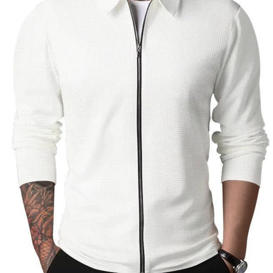 Men's Lapel Solid Zip Up Casual Jacket for Autumn