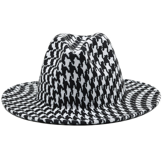 Men's Wide Brim Houndstooth Fedora Sun Hat for Outdoors