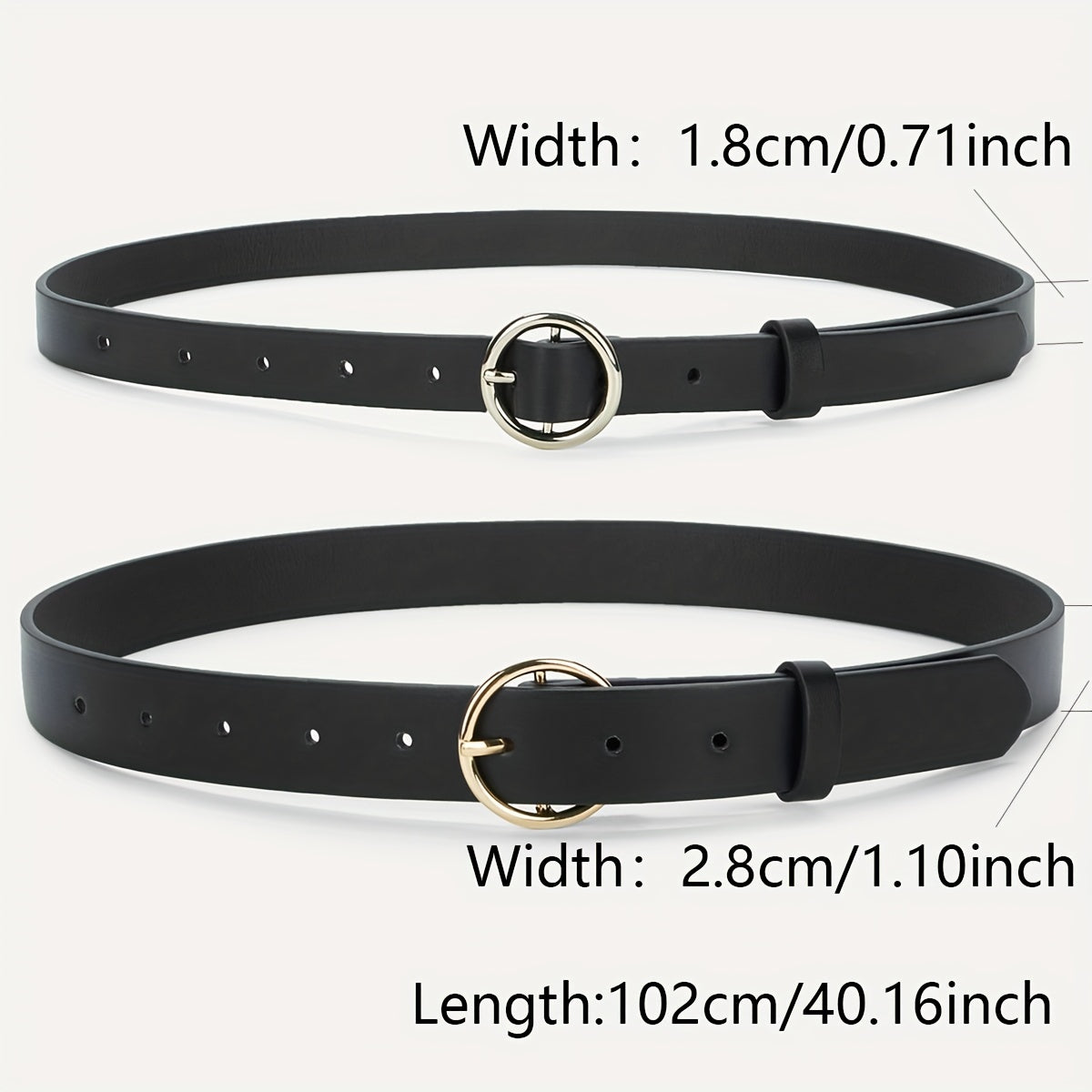 2pcs Set Round Pin Buckle 1.8" 2-Belt Solid PU Casual Belt for Women
