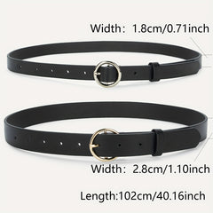 2pcs Set Round Pin Buckle 1.8" 2-Belt Solid PU Casual Belt for Women