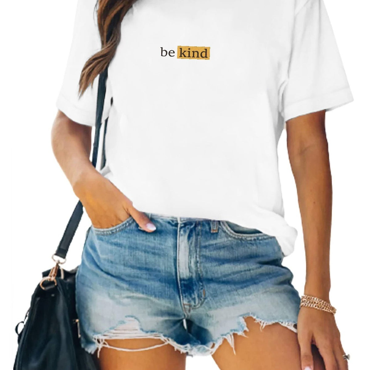 Be Kind Print Fashionable T-shirts Crew Neck Casual Tops Women's Tee