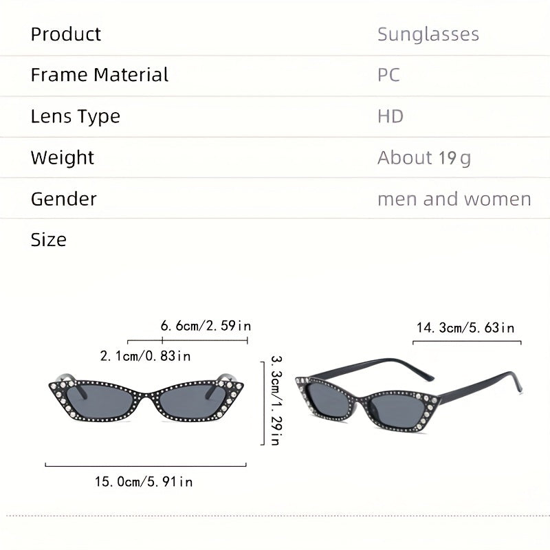 Y2K Rhinestone Cat Eye Sunglasses UV400 Sun Shades Vacation