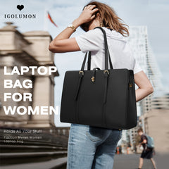 IGOLUMON Laptop Bag PU Leather Waterproof Work Shoulder Briefcase