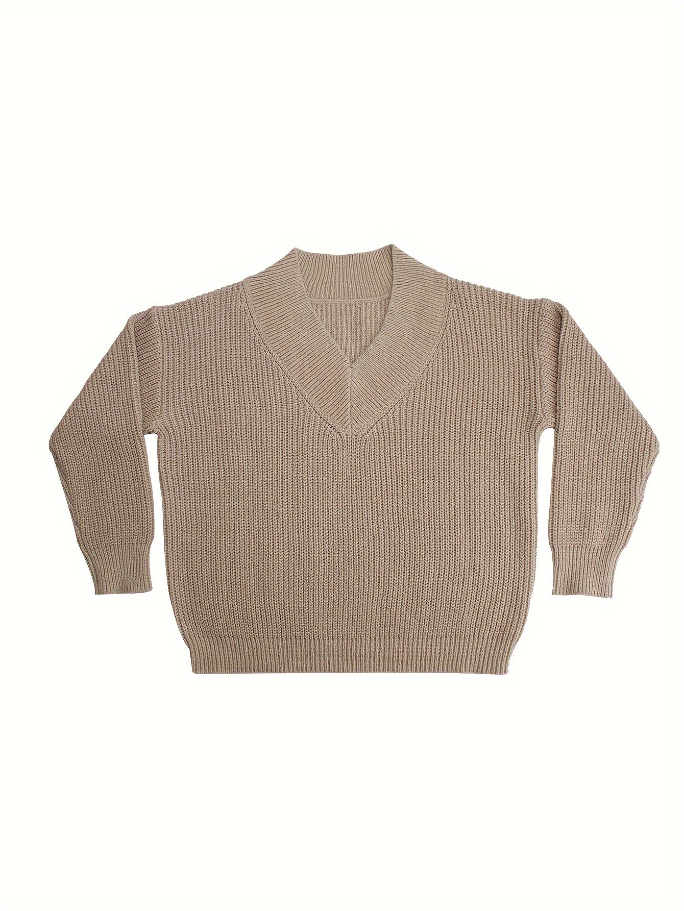  Solid V Neck Long Sleeve Sweater