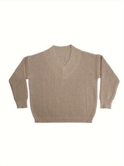  Solid V Neck Long Sleeve Sweater