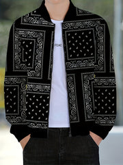 Men's Casual Paisley Pattern Soft shell Jacket Baseball Collar Varsity Jacket