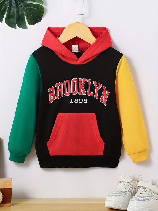 Boys Casual Block Pullover Hooded Sweatshirt