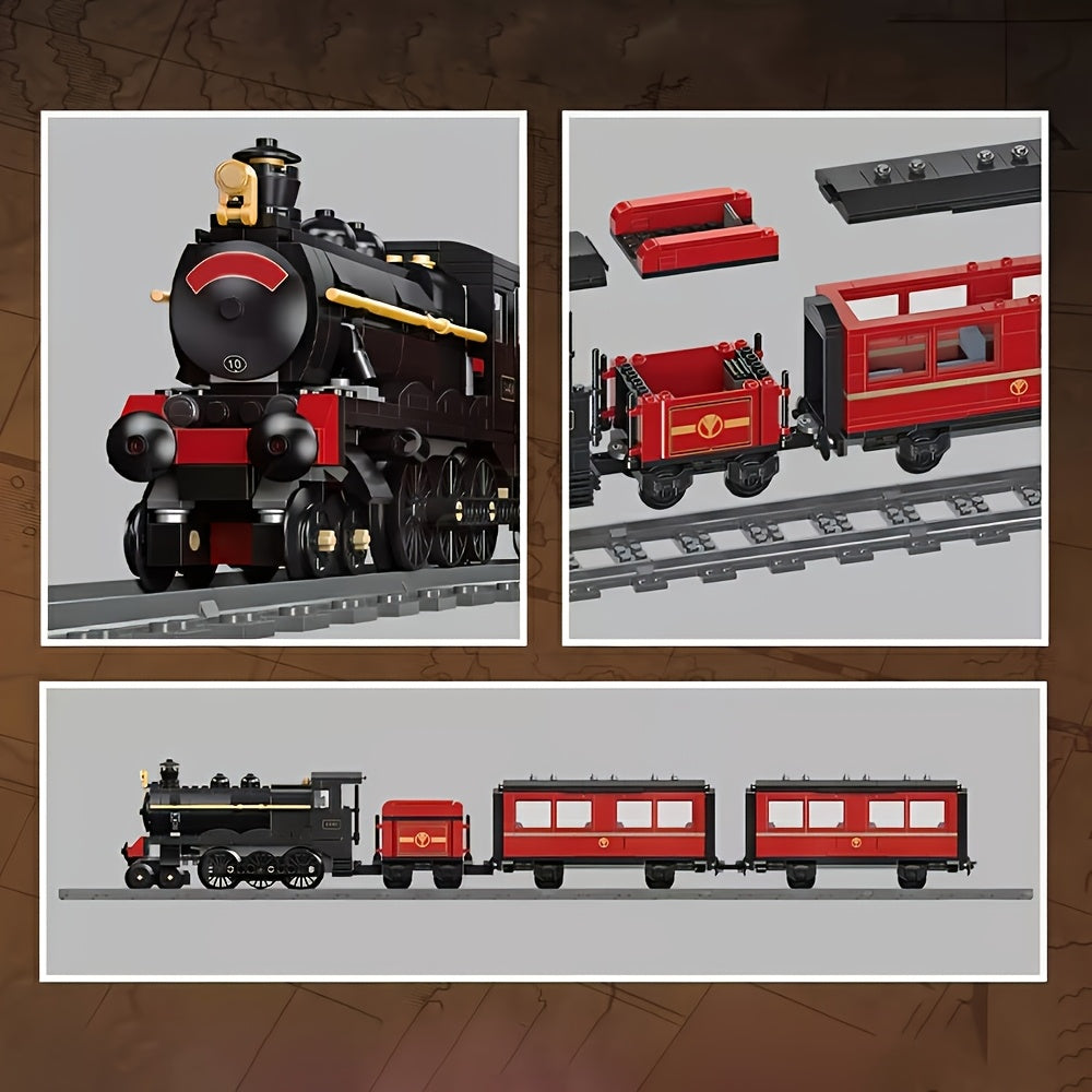 1106pcs Steam Train Building Blocks Model & Red Carriage Set