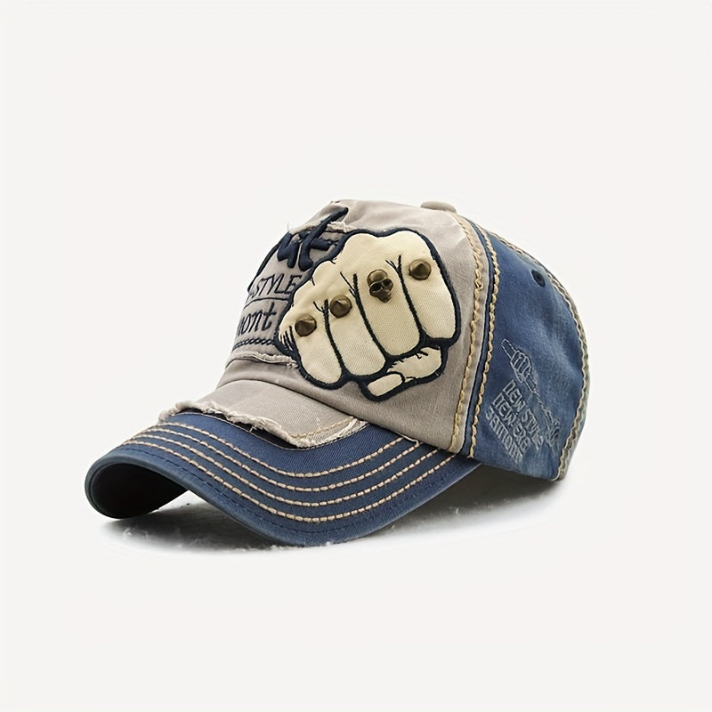 Cotton Sunshade Embroidered Fist Rivet Baseball Cap for Men