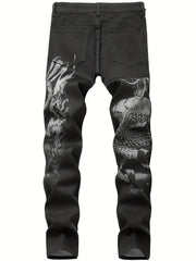 Men's Monster Print Straight Fit Jeans - Casual Denim Pants
