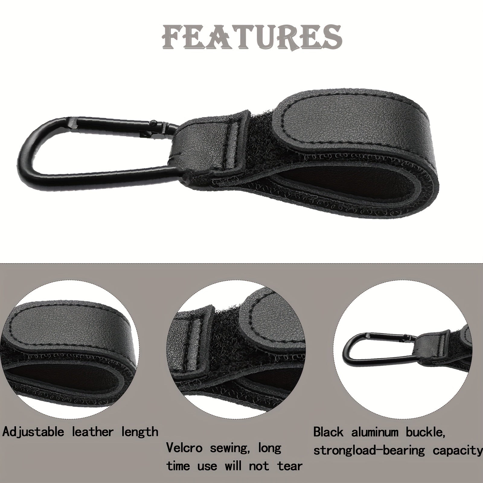 2pcs Leather Stroller Hooks - Heavy Duty Multipurpose with Grocery Shopping Bag