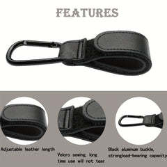2pcs Leather Stroller Hooks - Heavy Duty Multipurpose with Grocery Shopping Bag