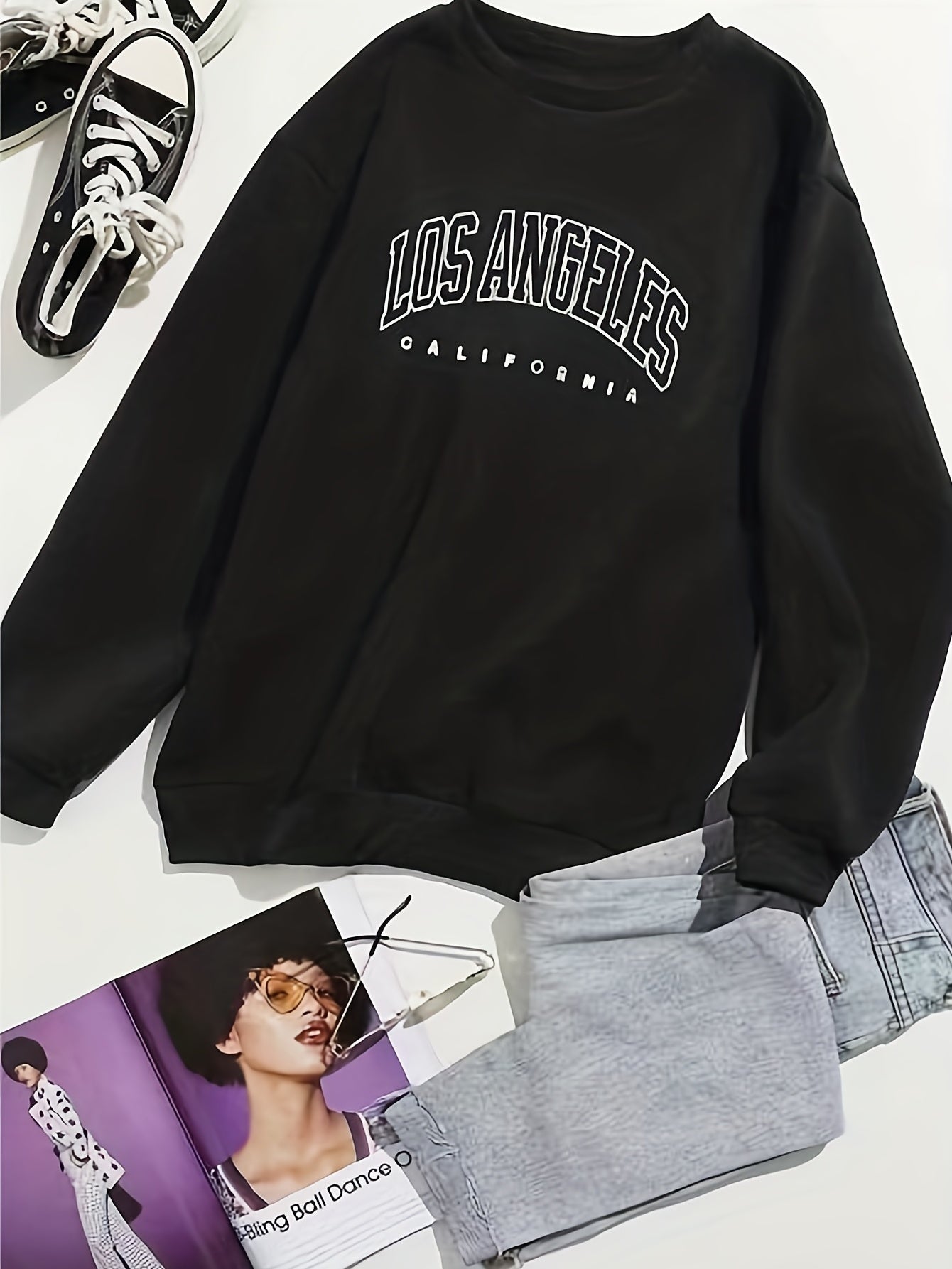 Los Angeles Preppy Sweatshirt Long Sleeve Casual Crew Neck Fall Winter Clothing