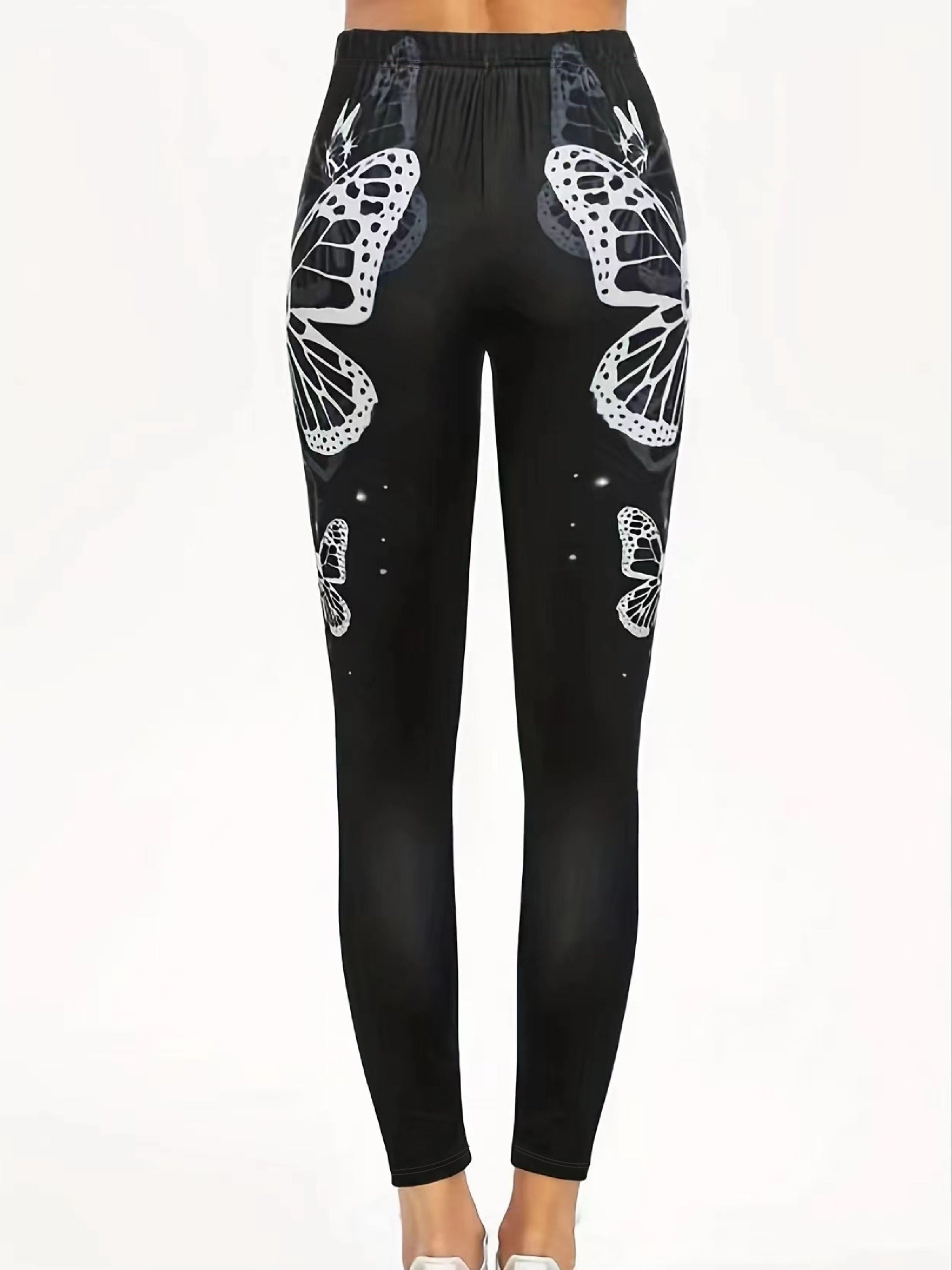  Halloween Goth Leggings Women's Plus Butterfly & Skull Print
