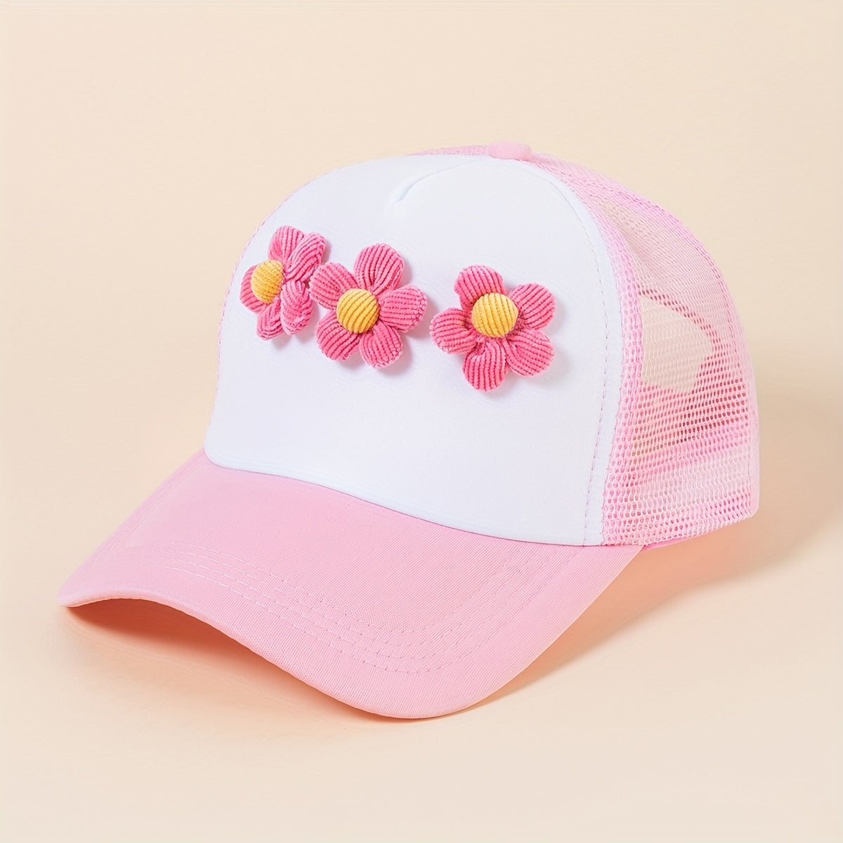 Pink Trucker Hat Flower Heart Letter Baseball Cap Mesh Sunshade Dad H