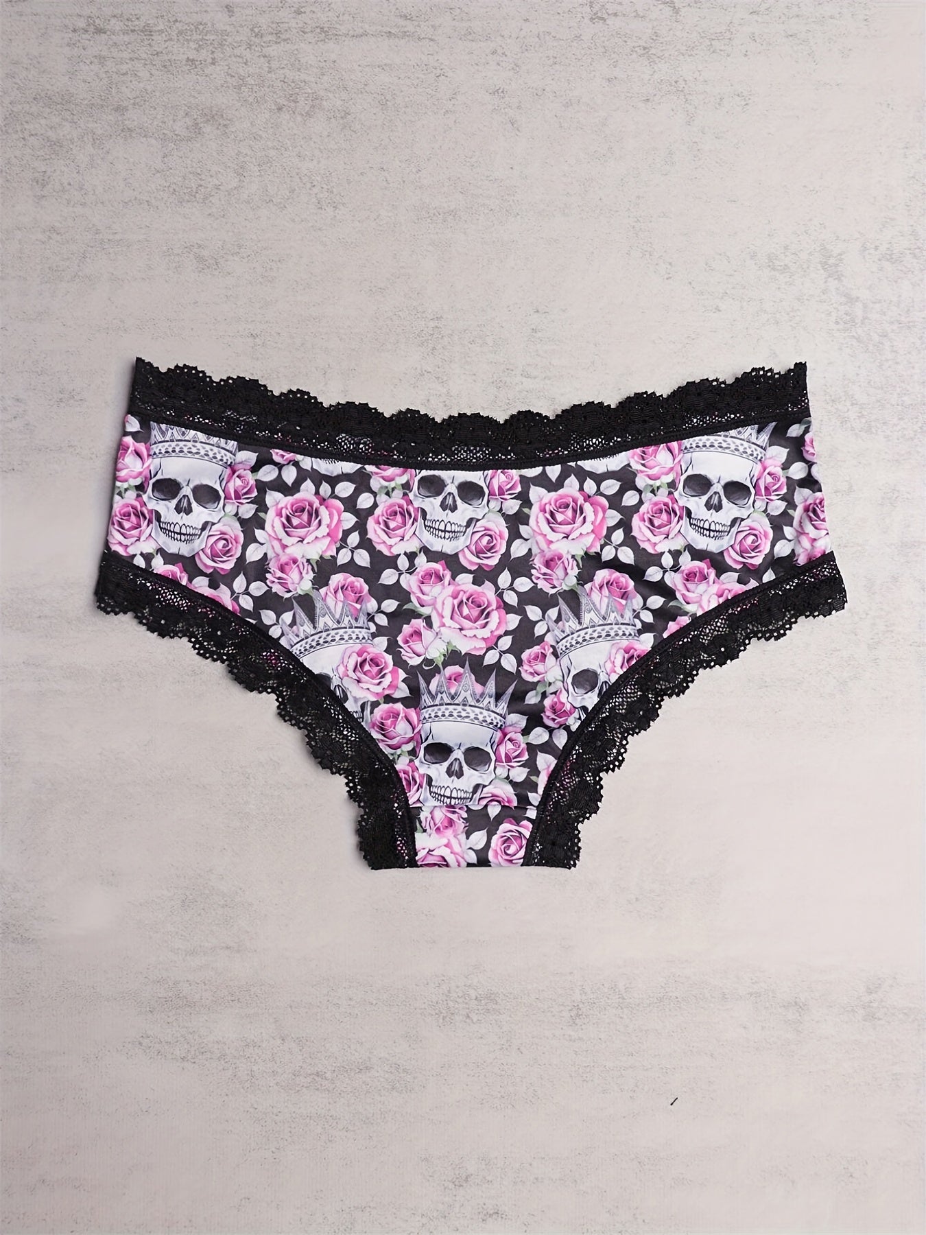 3pcs Lace Hipster Panties Skull Print Intimates Women's Underwear