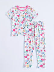 Girl's 2pcs Floral Print Pajama Set Short Sleeve Top & Pants