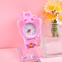 Girls Floral Watch Pink Soft Strap Analog Clock Quartz Movement